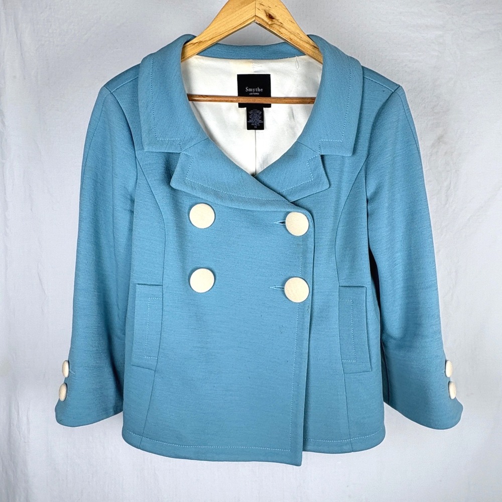Smythe Les Vestes Sky Blue Wool Double Breasted Jacket Coat Size 10 Timeless